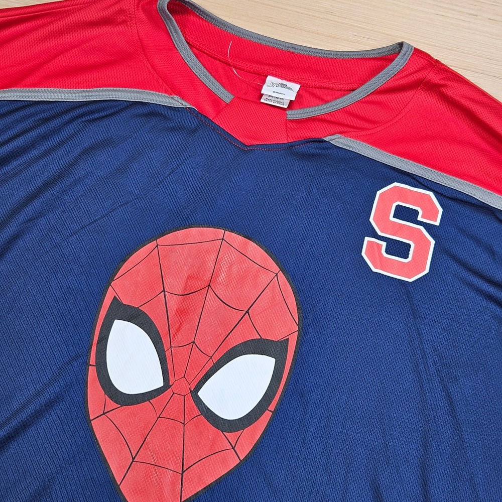 Spider Man Marvel Hockey Jersey Mens 2XL Navy Red Long Sleeve Graphic 62 VUSN161